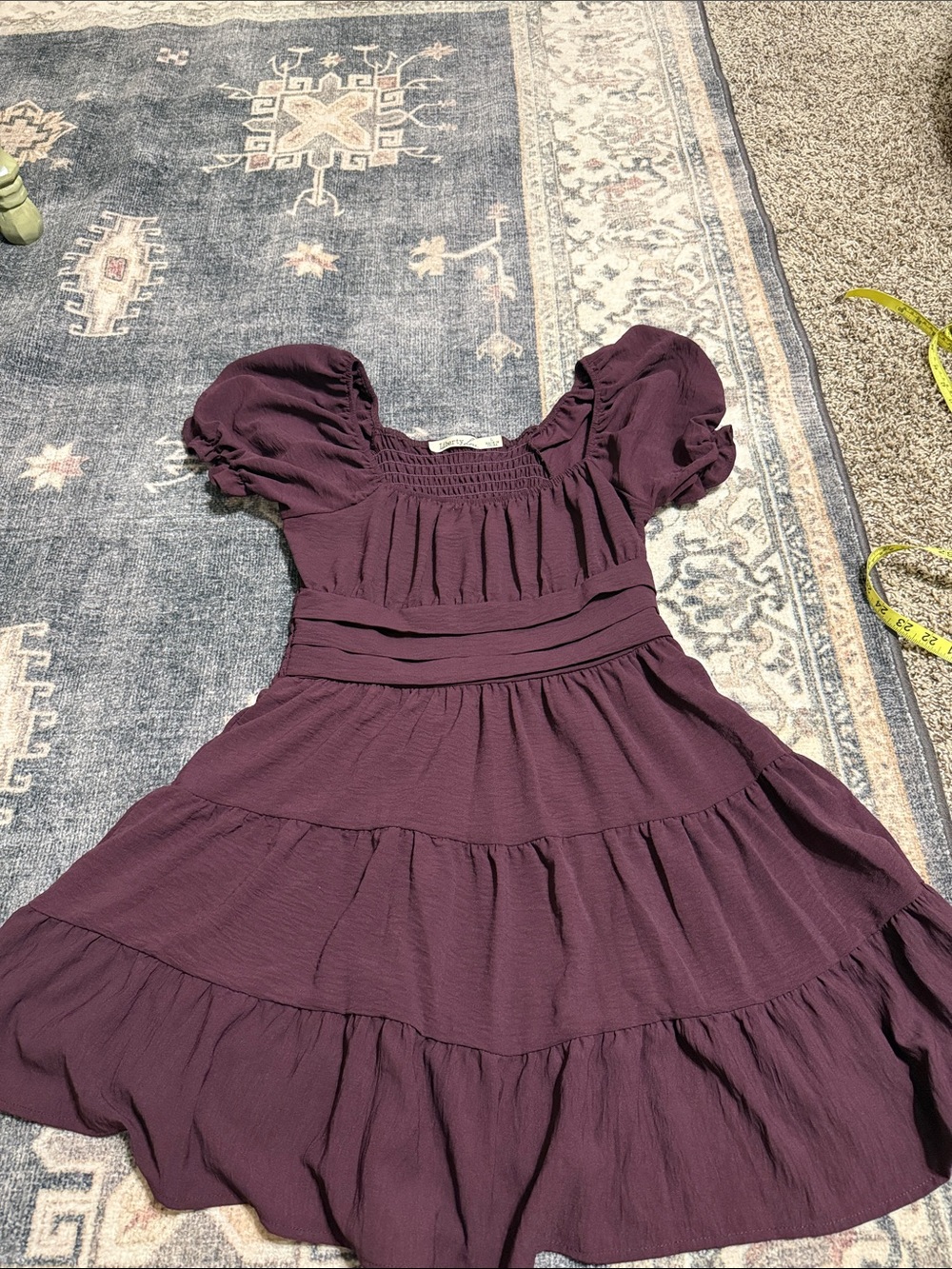 Liberty Love Plum Puff-Sleeve Tiered Casual Dress